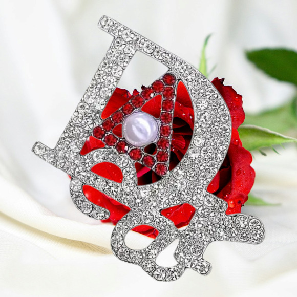 Delta Sigma Theta Brooch Rhinestone and Pearls Featuring DEAR - Picture 3 of 4
